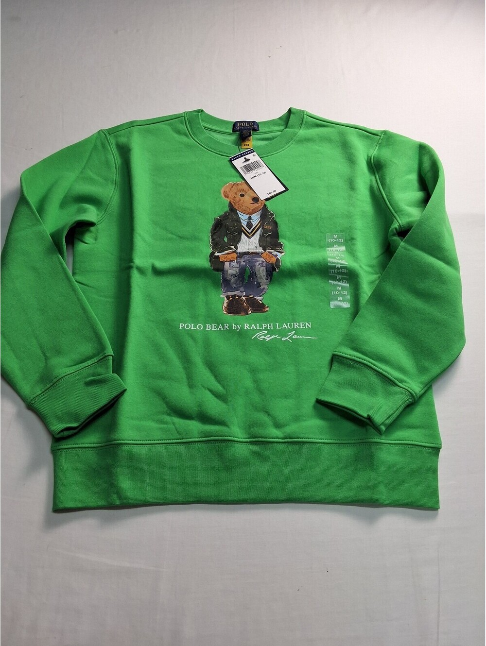 Polo Ralph Lauren Kids Green Polo Bear Graphic Sweatshirt Size M 10-12 New with